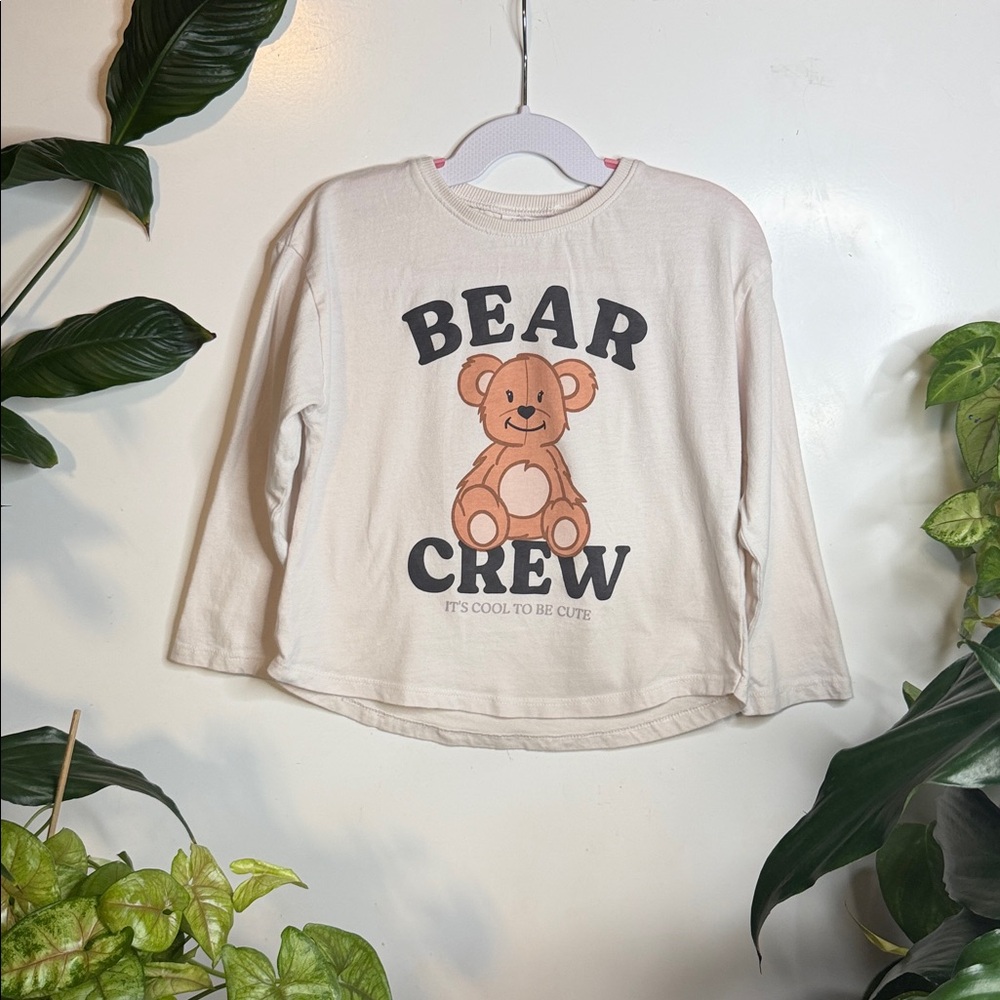 Zara Kids Bear Crew Long Sleeve Tee - White